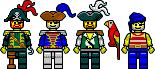 a Cap'n, two FirstMates, a Parrot, and a Matey